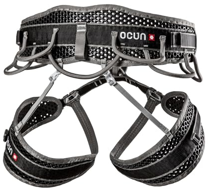 Ocun Webee Bigwall Rock Climbing Harness | 7 Gear Loop Half Body Safety Harness for Bigwall, Trad & Alpine Climbs (4 Buckle) - Grey/Black - L-XL