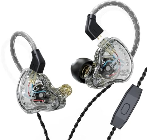 Yinyoo KBEAR KS1 Gaming Verdrahtete Ohrhörer Ausgezeichneter Bassklang mit Macht in Ohrmonitor, hochauflösender In-Ear-Kopfhörer-IEM-kompatibel mit Android-Telefon-PC, PS4, PS5, Xbox(mit MIC, Clear)