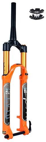 LvTu 27,5/29 Pollici Forcella Anteriore MTB Corsa 130mm, 1-1/8 Forcella per Mountain Bike Regolazione del Rimbalzo ASSE 15mm × 100mm Shock d'Aria Arancia per Bici da Fuoristrada XC, FR, AM