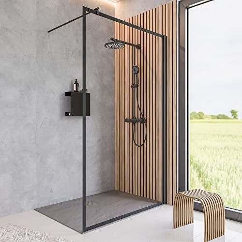 Schulte Duschwand Alexa Style 2.0 Duschwand Walk In, Black Style, 140 x 200 cm, 6 mm Sicherheitsglas mit Dekor „Frame“ schwarz, D369212-F-68-130