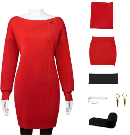 COLSA Women Cosplay Costume Anime Red Sweater Uniform Halloween Outfits Full Set With Earring(Yor, XXL)