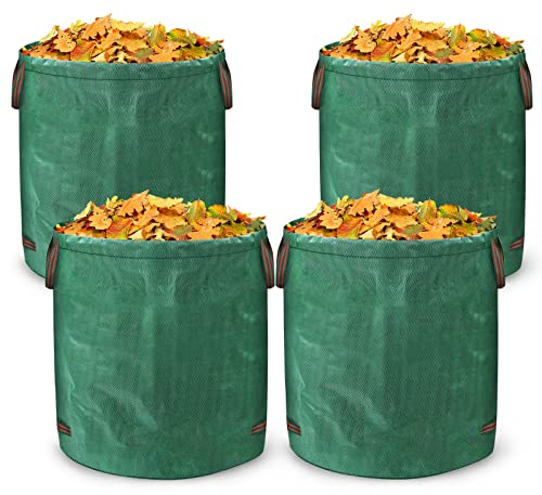 UISEBRT 4x Gartenabfallsack mit Griffen Gartensack 272L Laubsack Gartensäcke Doppelter Boden, Faltbar Robust Wasserabweisend und Selbststehend Laubsäcke für Gartenabfälle Gras Laub Grünschnitt
