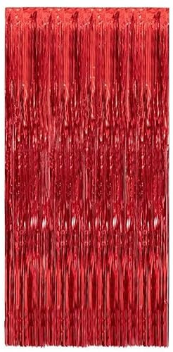 Red Foil Curtain Fringe Tinsel - 2 Meter Door Backdrop Photoprop Party Decoration (Red)