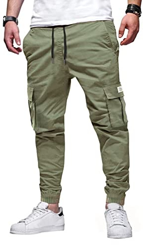 Elegancity Hommes Pantalons de Jogging Vert Pantalons Cargo Pantalons de Sport avec 6 Prises M