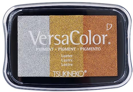 Rayher Stempelkissen Versacolor Pigment-Stempelkissen, 3 Farben, silber, gold, kupfer, Stempelfläche 4,7 x 7,5 cm, säurefrei, lichtecht, Tsukineko Versacolor Stempelfarbe, 29250616