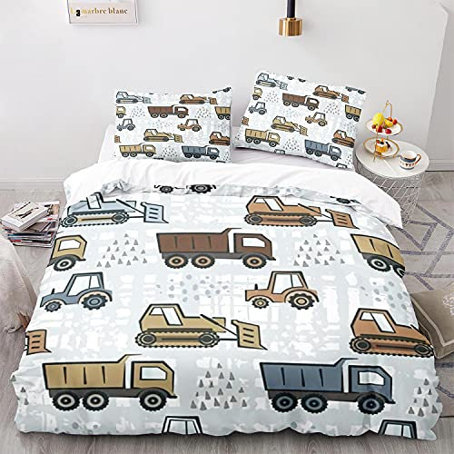 Allergie Vorbeugen Superfeine Faser Bagger 3D Bettbezug Mit Reißverschluss Mit Zwei Kissenbezügen 80X80Cm Cartoon Sommer Bettwäsche 135X200 Weich Und Bequem 3D Drucken Kinder Bettwäsche