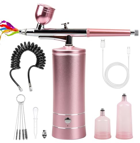 rhinowisdom Uppladdningsbar trådlös airbrush-kit, 30 PSI högtryckstvätt för modellmålning, smink, barberare, nagelkonst, tårtdekoration
