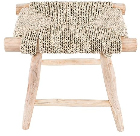 wohnfreuden Hocker Teakholz Seegras Sitz-Hocker