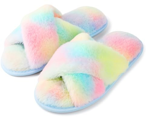 riemot Memory Foam Fluffy Slippers for Women, Open Toe Cross Band Slip-On