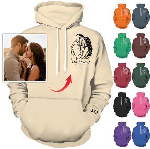 Nevaou Felpe con cappuccio personalizzate Progetta il tuo ritratto dalla foto Felpa con cappuccio personalizzata Uomini Donne Coppie Felpe Regali personalizzati