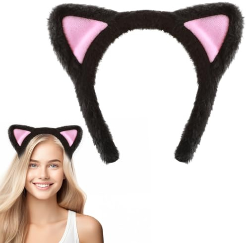 Mabor Cat Ear Headband Cute Cats Ears Headband for Adult Furry Cat Ears Headbands Black Cats Ear for Makeup Shower Party