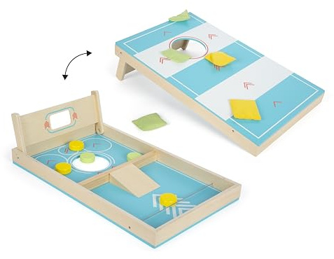Small Foot Lanzamiento de Sacos y Hockey elástico de Madera Active, Juego 2 en 1, para niños a Partir de 5 años, 12481