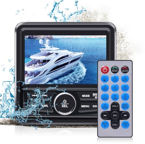 Geloo Marine Stereo Receiver Wireless Boat Stereo Radio System with 4.1LCD screen Digital MP5 Multifunctional Media Player,AM/FM Radio Weatherproof for Motorcycle Boat Golf Cart Truck