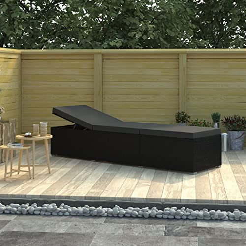 FUDUGEHMIOFWFJJ deckchair,liegestühle,sonnenbank,Sonnenliege mit Auflage Poly Rattan SchwarzGeeignet für Garten, Pooldeck, Terrasse, Wohnzimmer