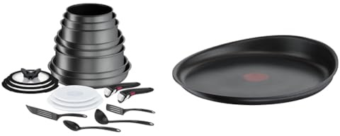 Tefal Ingenio Batterie de cuisine 20 p, Poêles, Casseroles, Induction, Revêtement antiadhésif & Ingenio Poêle à crêpe 27 cm, Induction, Revêtement antiadhésif, Fonte d'aluminium, Empilable