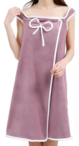 JYJLLM With pockets Bathrobe Bath Towel Wrap Womens Wearable Bath Towel Bathtub Shower Dress Absorbent Bathing Skirt for Sauna Spa Shower，bath towels，Suitable for home, swimming, beach (Purple)