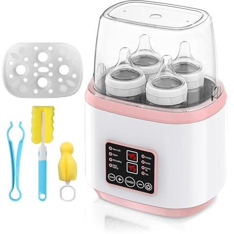 Scaldabiberon per bambini, sterilizzatore 8 in 1, scaldabiberon rapido, scaldabiberon per neonati, scaldabagno e sbrinamento, senza BPA, con display LCD (rosa)