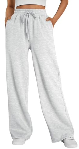 Trendy Queen Womens Wide Leg Fleece Lined Sweatpants Winter Lounge Travel Pants Fall Fashion Outfits 2025 Baggy Joggers Clothes with Pockets Grey M
