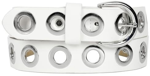 Zakatte • Damen Gürtel aus Kunstleder mit Lochnieten Ösengürtel Nietengürtel Nieten Ösen Lochösengürtel BS046 (Weiß, 95 cm)