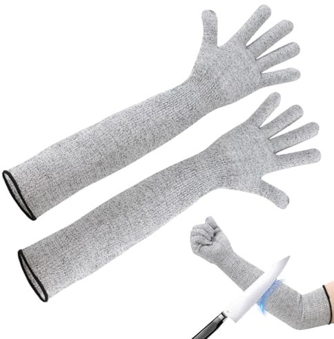 Schutzhandschuhe für Gartenarbeit, schnittfeste Handschuhe mit langen Ärmeln, Schnittschutzhandschuh der Stufe 5, Handgelenk- und Unterarmschutz für Gartenarbeit, Küche, strapazierfähig (55 cm)
