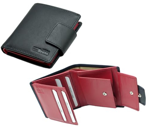 kleine Geldbörse Damen Minibörse Mini-Geldbörse Leder schwarz rot Geldbeutel Damengeldbörse klein Damen Mini Portemonnaie Leder Portmonee Echtleder