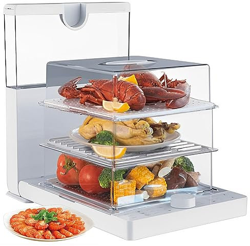 GLJTUO Vaporera Eléctrica De 3 Niveles, Vaporera para Carne Y Verduras De 1500 W con Temporizador De 60 Minutos Y Cestas Extraíbles Sin Bpa, Capacidad De 18,8 L para Verdur,