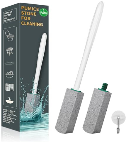 Pumice Stone Toilet Bowl Cleaner,Pumice Stone with 11.8 Inch Long Handle for Toilet,Bathtubs, Grills,Swimming Pools,Sinks Cleaning (2 Pack)