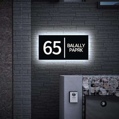 BeNsil Insegna Moderna a LED Retroilluminata per casa,Targa con Indirizzo Illuminato Personalizzabile,Numero civico Personalizzato e Nome della Via,Targa con Numero Civico
