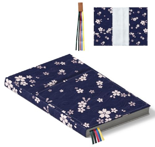 Hobbspring Buchumschläge Für Hardcover 22x15cm Kirschblüten Buchschutz Verstellbare Buchhülle Mit Lesezeichen Blauer Taschenbuch Buchumschlag Für Notizbücher Geschenk Für Zurück zur Schule