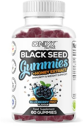 ONYX NUTRA Black Seed Oil Gummies 2000mg with Honey Extract – Halal, Immunity & Weight Support, Hair Growth & Joint Support, Vegan & Vegetarian – 60 Gummies (30 Servings)