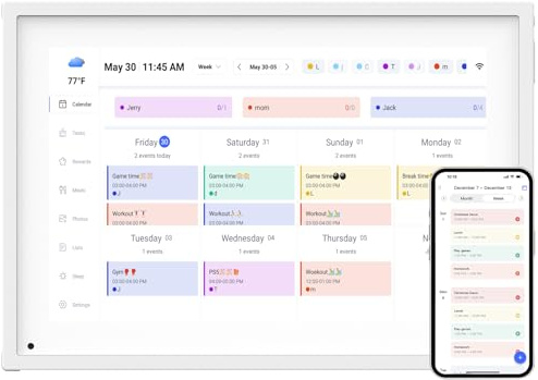 10.1 Inch Smart Digital Calendar Planner & Chore Chart, IPS HD Touchscreen Interactive Display, Smart Family Planner/Digital Picture Frame for Seamless Scheduling