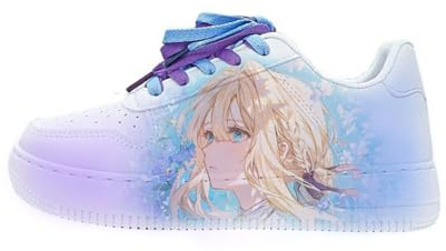 Violet Evergarden Sneaker Anime Casual White Lace-up Sneakers Cartoon Printed Low Top Flats Shoes for Men Women, Violet Evergarden, 4 UK Men/ 3.5 UK Women Narrow
