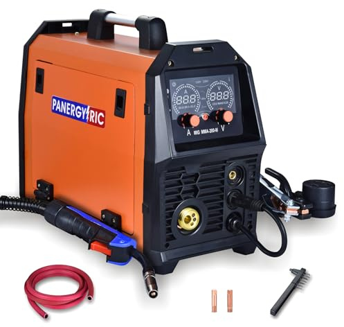 200A Synergic Mig Welder Wire Feed Welder, 4 in 1 Gas MIG/Gasless Flux MIG/Stick/Lift TIG Multi-Process Welder Machine, 110V/220V Dual Voltage Welder with IGBT Inverter & LCD Screen Display