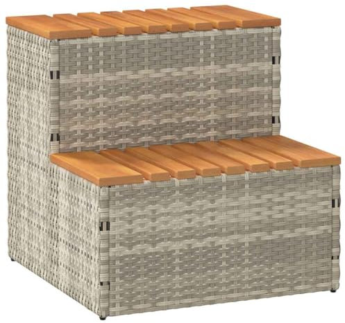 Pool & Spa-Pool & Spa Accessories-Hot Tub Step Light Grey 50x50x50.5 cm Poly Rattan and Solid Acacia