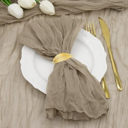 LUKDUNG 12 Stück Servietten, Boho Gaze Käsetuch Servietten 50 x 50 cm, Mullservietten für Party Hochzeiten Zuhause Brautpartys Tischdekorationen, Braun
