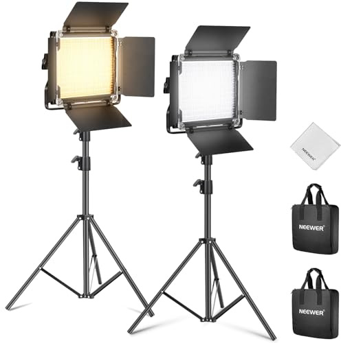 NEEWER 2 Pack Bi Color 660 LED Video Light Kit with Two 79 Tripod Stand, 3200K-5600K CRI 96+ Dimmable Panel Lighting with U Bracket and Barndoor for Studio Photography Recording Streaming, Black