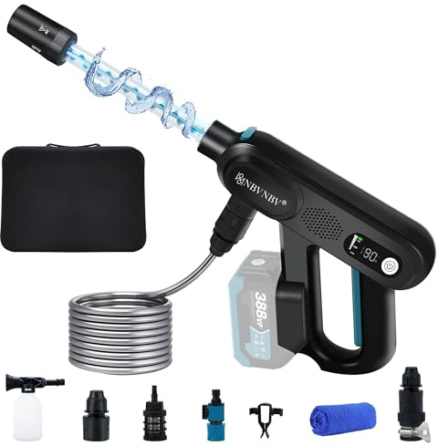 Akku Hochdruckreiniger für Makita 18V Akku 3-Stufiger Max 220 Bar | 5-IN-1Spirale Druck Erhöhen Düse Mobile 5m Schlauch