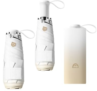 Mini Color Degradado Paraguas Plegable de Viaje con Mango Telescópico Oculto Incorporado,Ligero Umbrella de Bolsillo para Mujer Niños,6 Varillas,Portátil Compacto,Protección UV,Sol Lluvia
