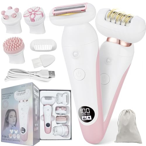 UPTARD 5-in-1 Elektrorasierer für Damen, Epilierer, Haarentfernung für Frauenkörper, Elektrorasierer für Frauen, Beine, öffentlicher Bereich, Bikini-Trimmer, Gesichtsreinigung, Bürste für trockene und