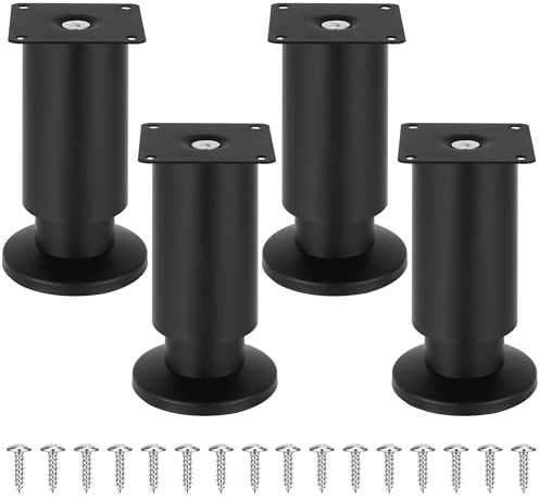 Torven set om 4 möbelfötter i rostfritt stål (250 kg last), möbelfötter justerbara – som skåpfötter, sofffötter, badrumsmöbelfötter, sängfötter och bordsben (svart, 12 cm)