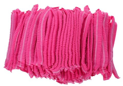 HIAKDOFT 200 Pièces Bonnet de Travail Jetable Rose Bande Élastique Ajustable Filet Respirant Poussière pour Cuisine Spa Salon Hygiène Professionnelle