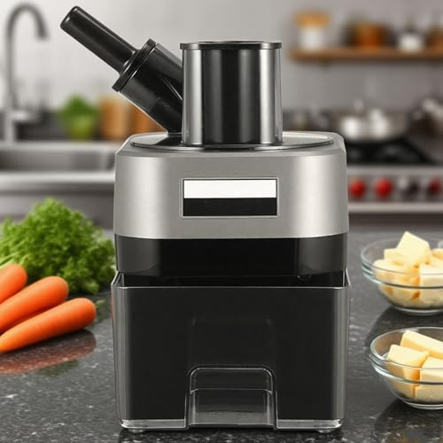 Procesador De Verduras Eléctrico Comercial | Cortador De Verduras 4 En 1, Multifunción De 100 W Con 4 Cuchillas Para Rebanar, Triturar, Cortar En Cubos Y Rayar, Ideal Para, Food Trucks Y Cocinas.