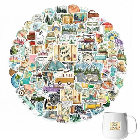 100 Stüc Reiseaufkleber,Reiseaufkleber in Mini-Größe,Reise Scrapbooking Aufkleber Mini,Reisen im Freien Sticker Set,Scrapbook-Aufkleber-Zubehör,für Koffer Scrapbook Skateboard Laptop Motorrad