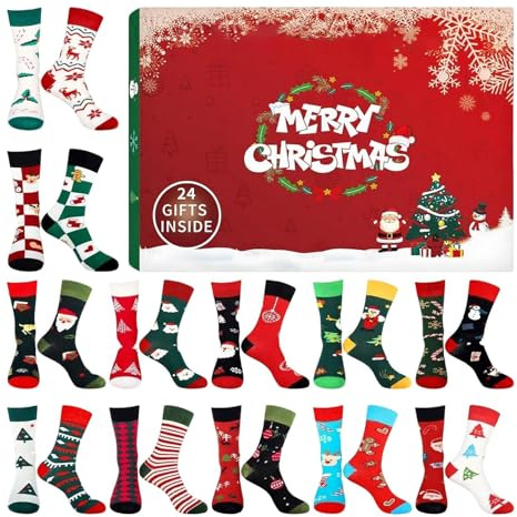 12 paia di calendari 'avvento 2025, natalizi per uomini, donne, bambini, natalizi calendari 'avvento – calendario 'Avvento per 24 giorni di Warmsocks, regalo con simpatico