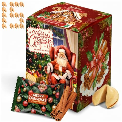 Weihnachts Glückskekse Zimt – Knuspriges Gebäck mit Sprüchen auf Deutsch, vegetarisch, einzeln verpackt, weihnachtssüßigkeiten, ideal als Adventskalender Füllung, Weihnachten & Silvester