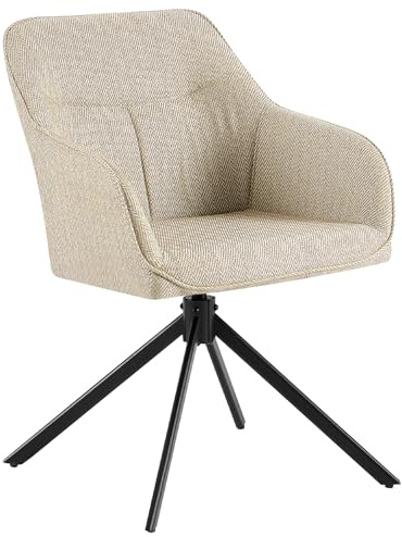 Casa Moro Dining Room Chair - 360° Swivel Upholstered Chair with Armrests, Swivel Chair with Metal Frame and Backrest for Living Room, Dining Room, Kitchen, Office - Beige Black