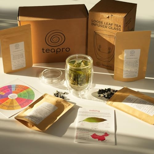 Oolong Tea Gift Set with Glass Infuser & Guide Booklet | Da Hong Pao, Milk Oolong, Lan Gui Ren & An’xi Ben Shan | Premium Tea Sampler for Wellness, Self-Care & Tea Lovers