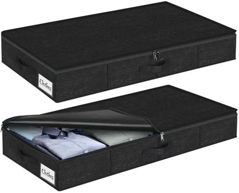 Unterbett Aufbewahrungsbox mit Deckel 13cm hoch, 2 Stück Faltbar Unterbettkommode, Waschbar Kleideraufbewahrung & Organisation, 3 Griffen Reißverschlussdeckel Aufbewahrungsboxen für Kleidung Decken