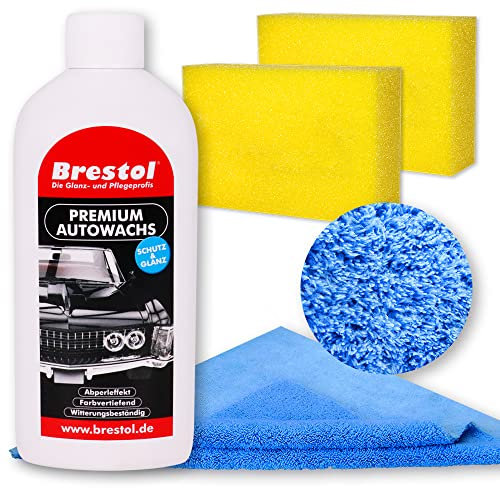 Brestol LACKVERSIEGELUNG Set4 (500 ml + Zubehör) - mit Carnaubawachs - Hartwachspolitur Autopolitur Hartwachs Abperleffekt Abperl-Effekt Nano streusalzbeständig
