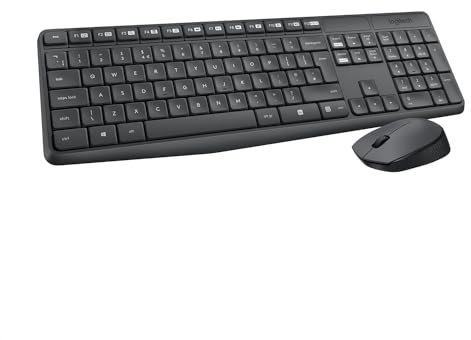 Logitech MK235 Kabelloses Set mit Tastatur und Maus für Windows, US QWERTY-Layout - Grau